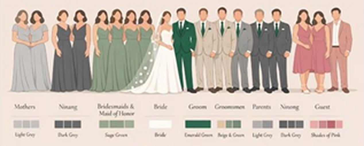 Wedding attire guide: colors for the entourage and family